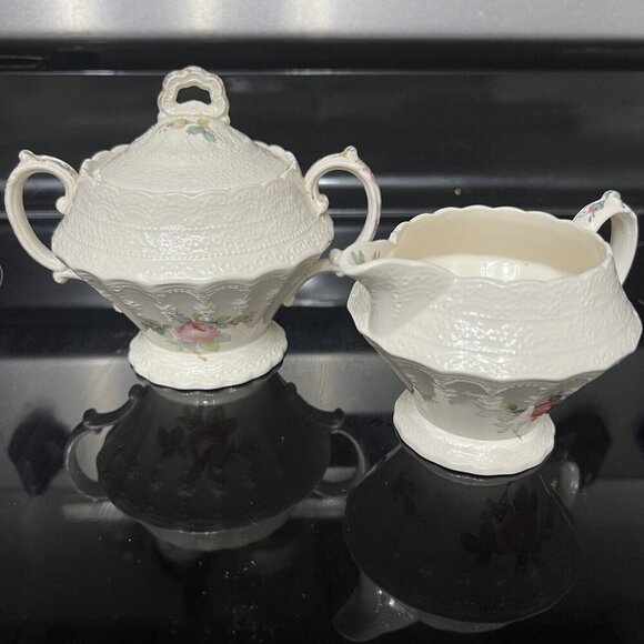 Spode Copeland Other - Spode's Jewel Porcelain China - Billingsley Rose Creamer and Sugar Bowl w/Lid